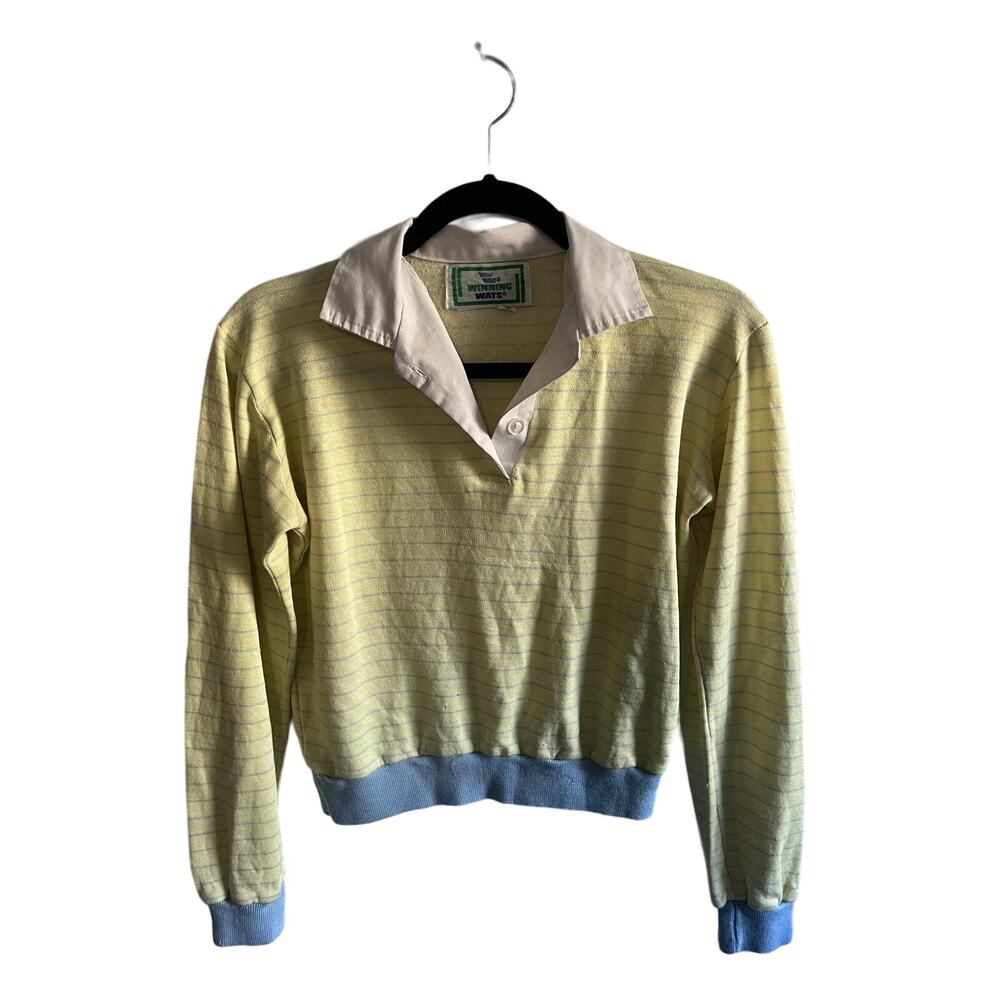 Vintage  polo yellow blue stripes winning ways size small